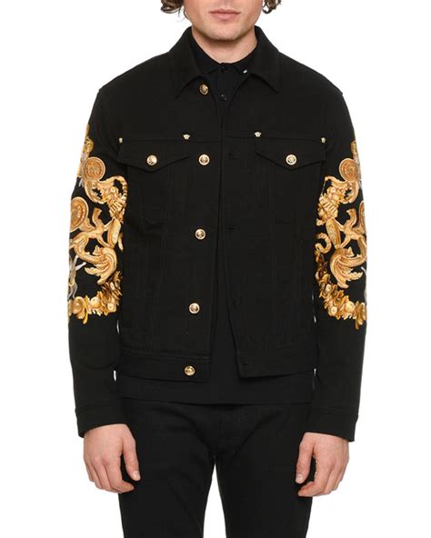 mens black versace coat|versace denim jacket men.